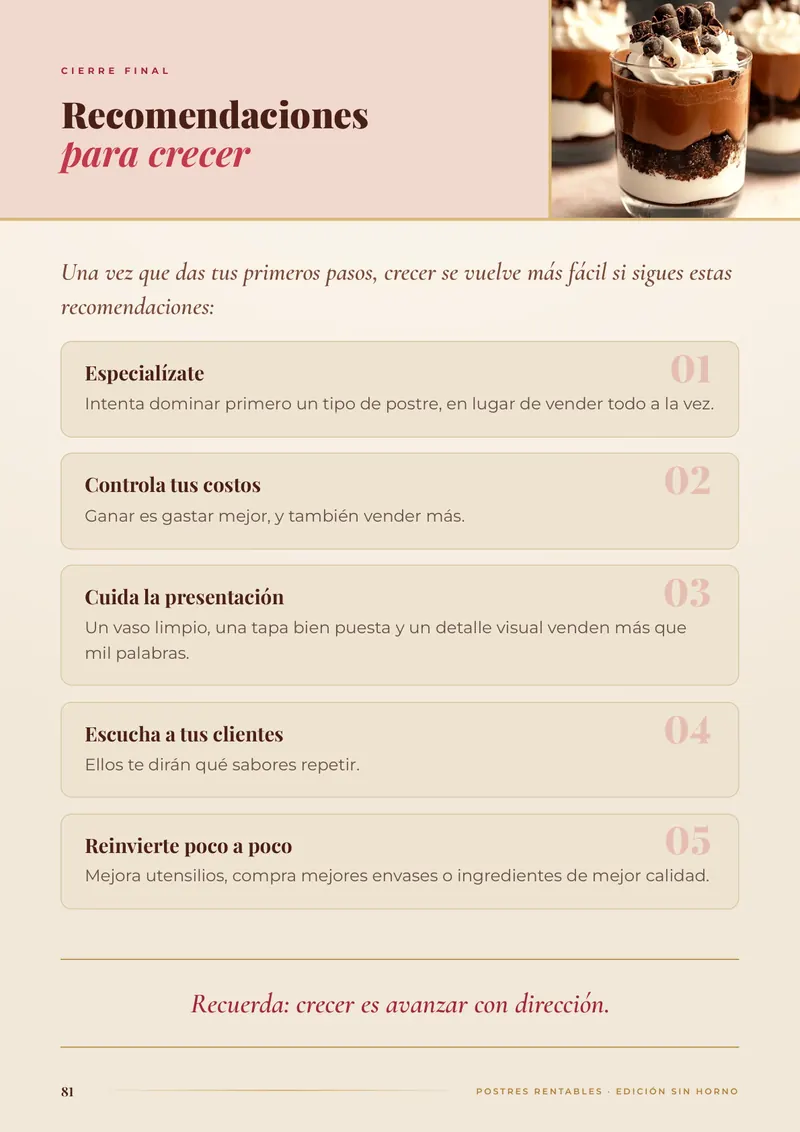 Página con recomendaciones para crecer